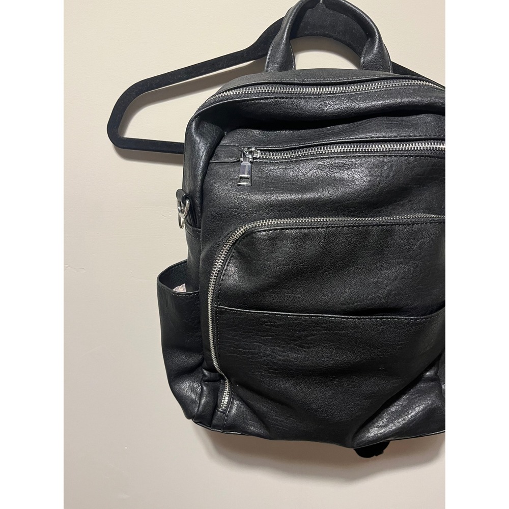 Antik Kraft Black Vegan Leather Multi-Pocket Backpack with Tech Sleeve - Picture 3 of 4